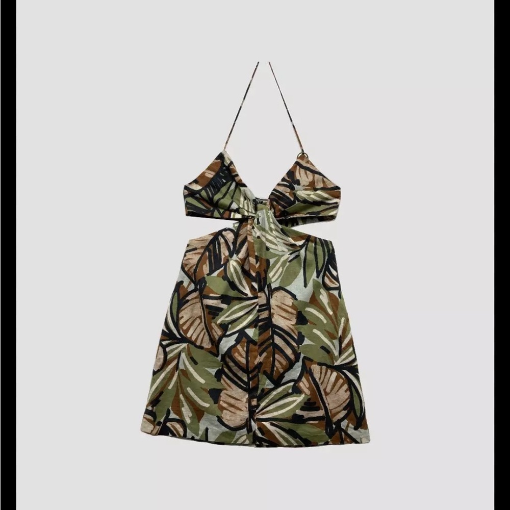 Zara Linen Cotton Tropical Cut Out Summer Beach Festival Resort Mini Dress Small - Picture 2 of 10